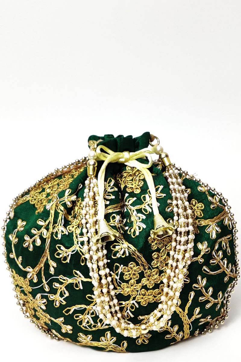 Green Colour beautiful Zardosi work potli bag - MC251503